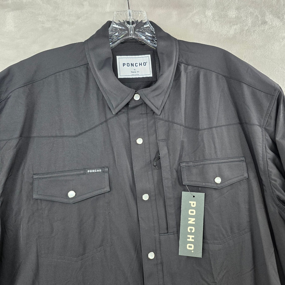 Poncho Shirt Mens XL Black Short Sleeve Western Pearl Snap Regular Fit Fishing